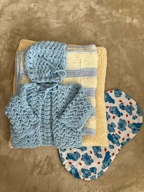 Handmade Baby Boy Layette Blankets Sweater Hat